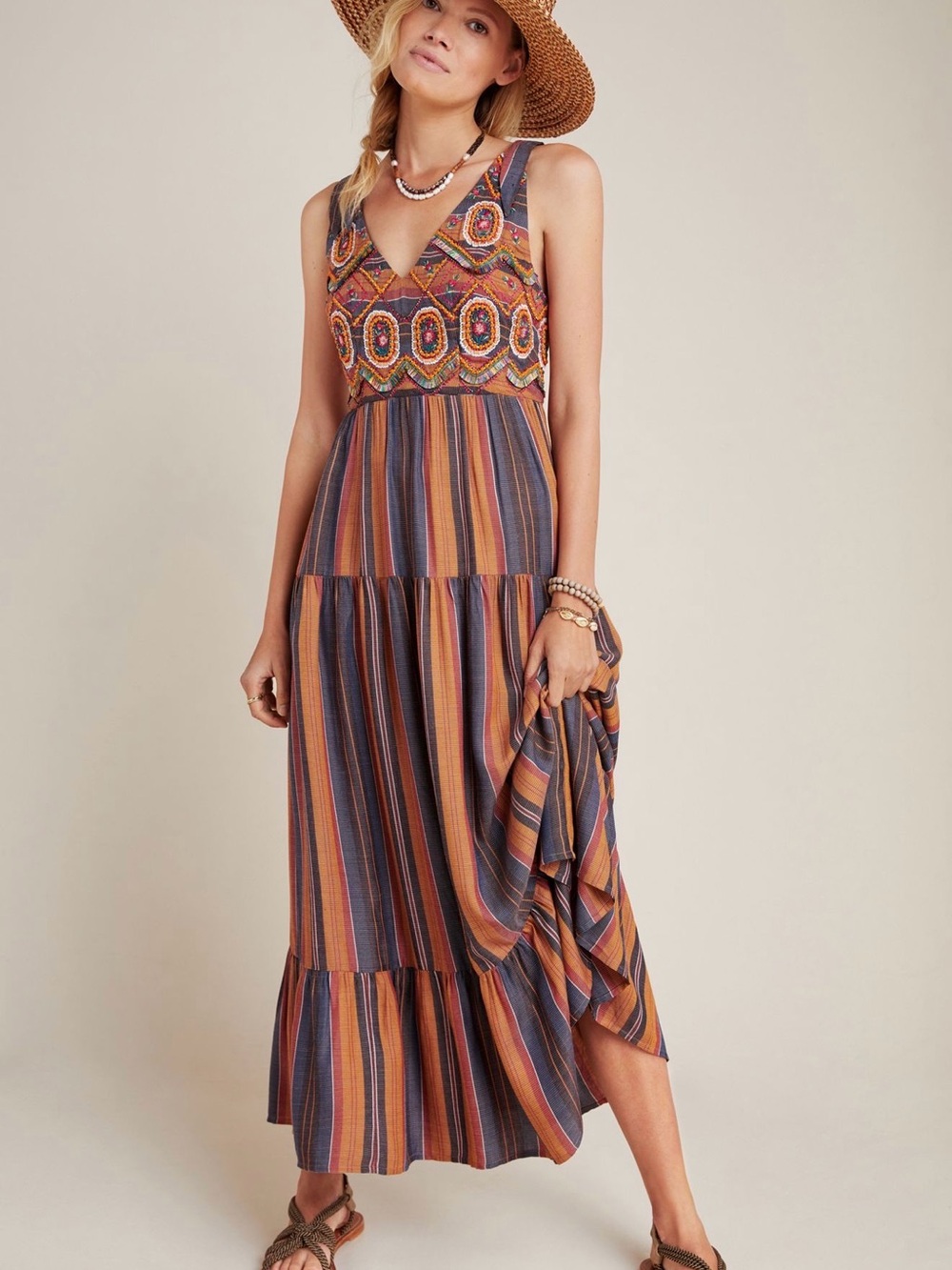 Anthropologie Agave Embroidered Maxi Dress by Ranna Gill